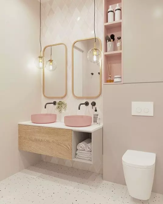 Vi dekorerer utformingen av det rosa badet slik at interiøret ser passende og stilig ut 3297_112