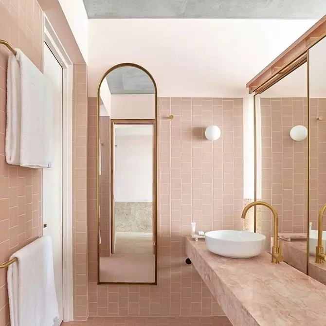 Nous décorons la conception de la salle de bain rose pour que l'intérieur ait l'air approprié et élégant 3297_116