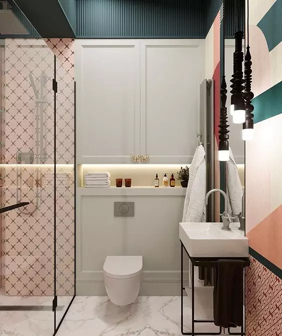 Nós decoramos o design do banheiro rosa para que o interior pareça apropriado e elegante 3297_125