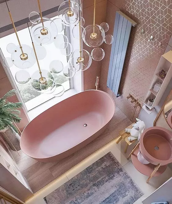 Vi dekorerer utformingen av det rosa badet slik at interiøret ser passende og stilig ut 3297_163