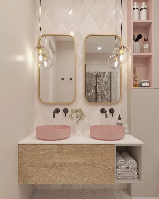 Nós decoramos o design do banheiro rosa para que o interior pareça apropriado e elegante 3297_165