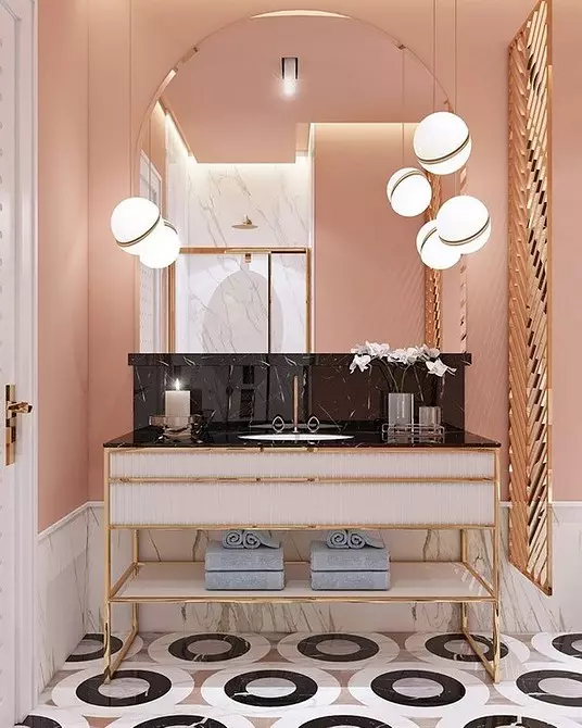 Vi dekorerer utformingen av det rosa badet slik at interiøret ser passende og stilig ut 3297_40