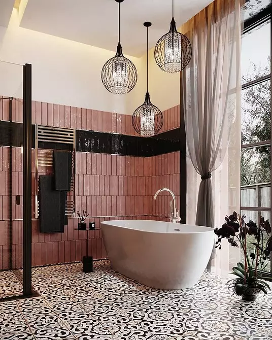Vi dekorerer utformingen av det rosa badet slik at interiøret ser passende og stilig ut 3297_43