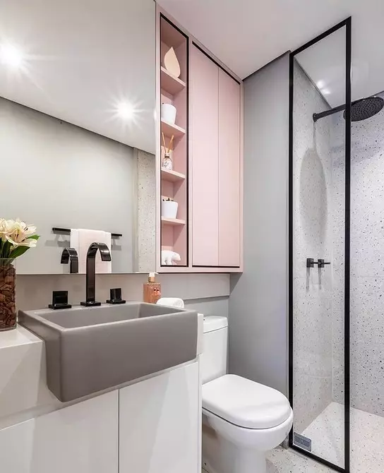 हम गुलाबी बाथरूम के डिजाइन को सजाते हैं ताकि इंटीरियर उचित और स्टाइलिश दिखता हो 3297_56