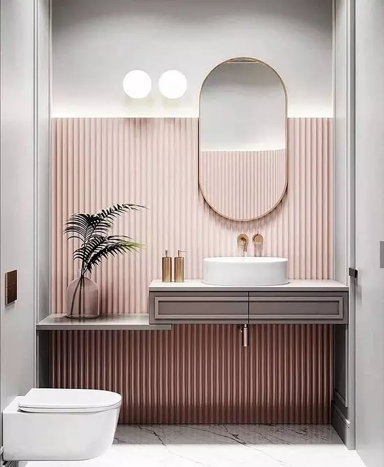 Pink banyosunun tasarımını dekore ediyoruz, böylece iç uygun ve şık görünüyor. 3297_97