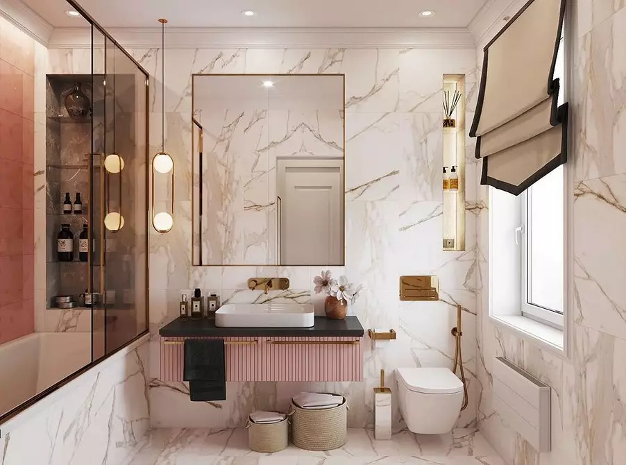 Nous décorons la conception de la salle de bain rose pour que l'intérieur ait l'air approprié et élégant 3297_98