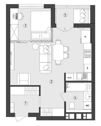 Apartman 45 kvadratnih metara. m sa pogodnim rasporedom i prekrasnim finišom 33066_22