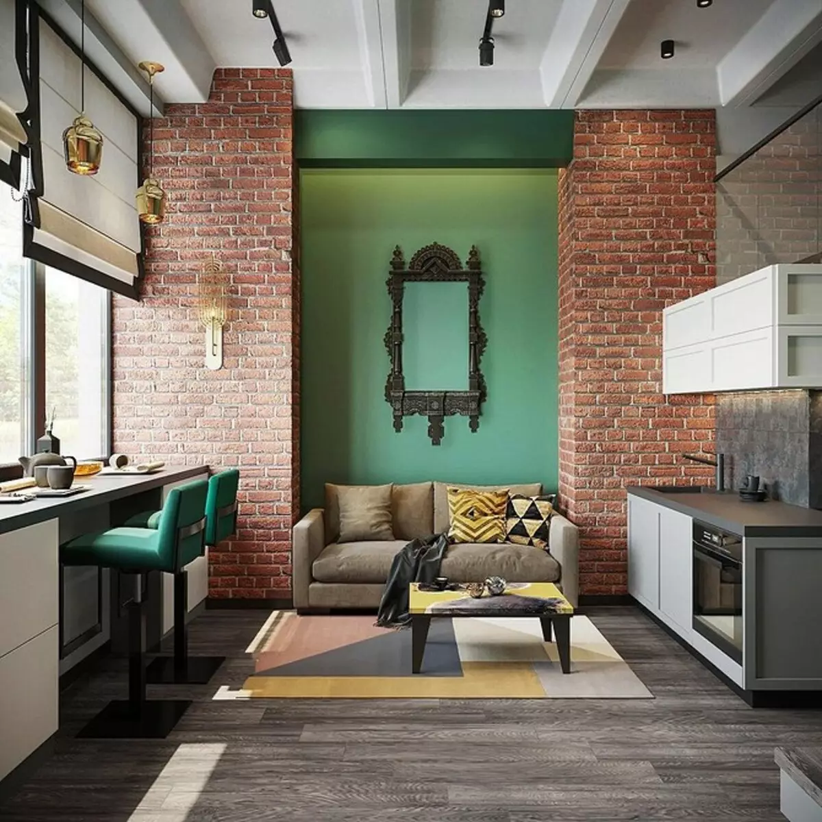 Alapvető szabályok és 4 elegáns projektek, amelyek segítenek az apartman - loft stúdióban 3400_115