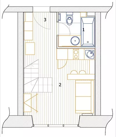 Luas studio kecil dua tingkat 31 meter persegi. m untuk disewakan 3437_39