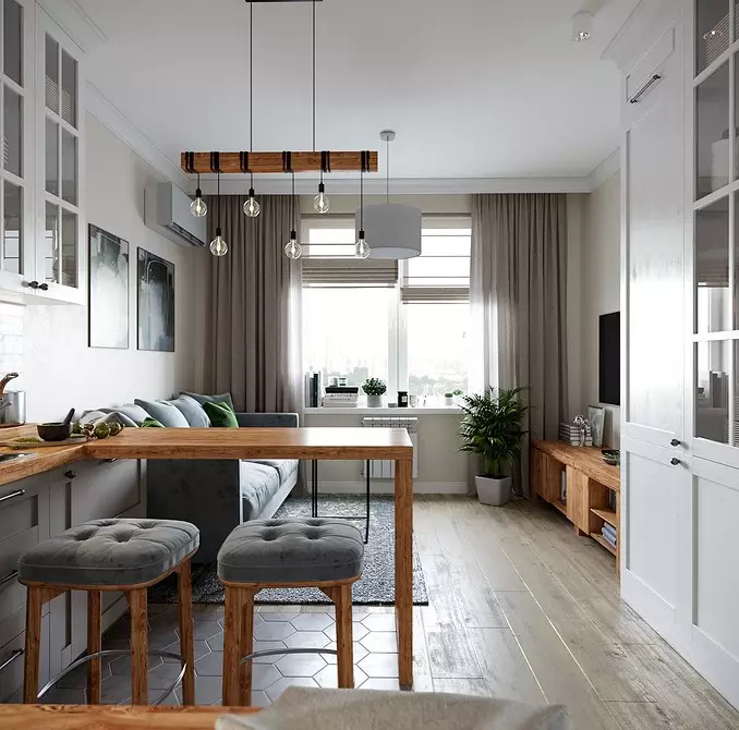 9 Stylový design projektů kombinovaného kuchyňského obývacího pokoje o rozloze 18 m2. M. 3505_108