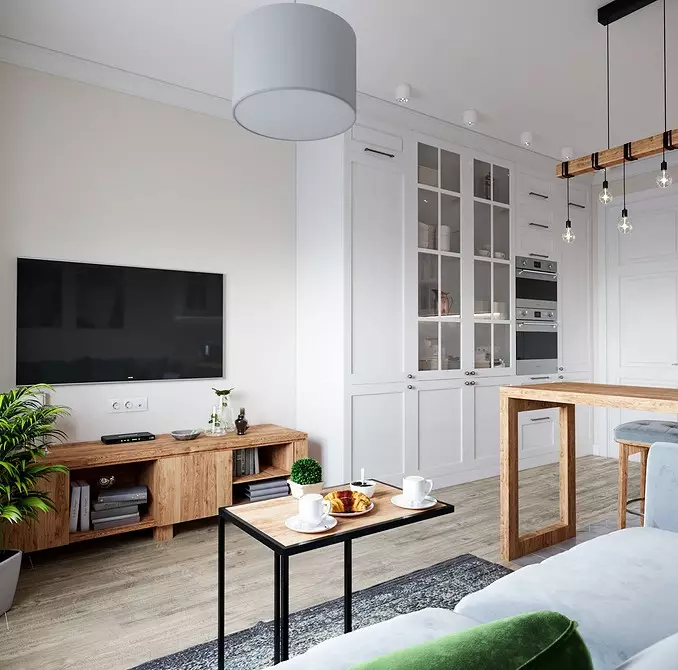9 stilfulde designprojekter af den kombinerede køkken-stue med et areal på 18 kvadratmeter. M. 3505_110