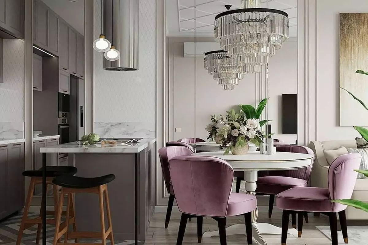 9 stilfulde designprojekter af den kombinerede køkken-stue med et areal på 18 kvadratmeter. M. 3505_40