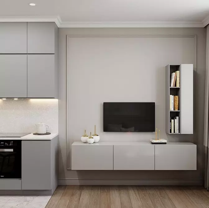 9 stilige designprosjekter av den kombinerte kjøkken-stue med et areal på 18 kvadratmeter. M. 3505_75