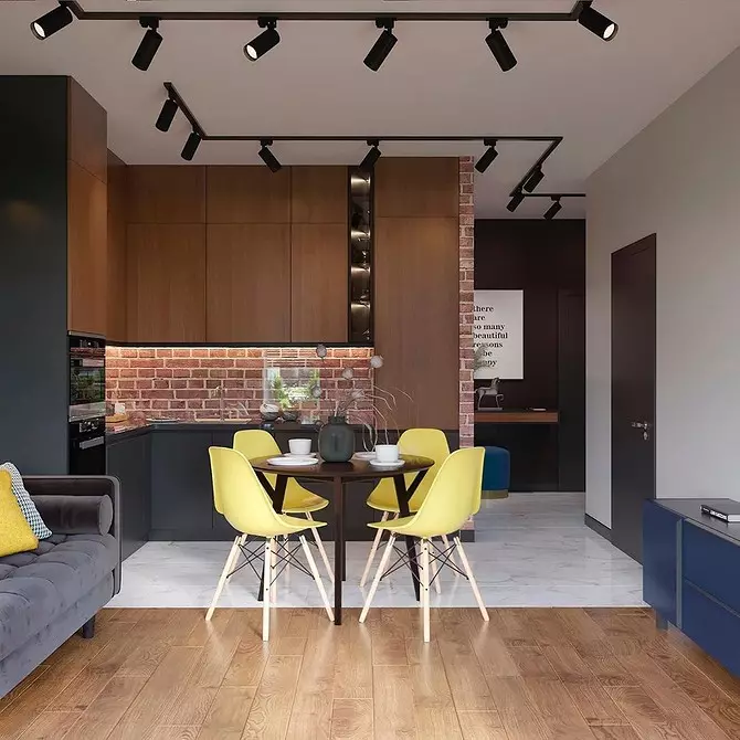 9 Stylový design projektů kombinovaného kuchyňského obývacího pokoje o rozloze 18 m2. M. 3505_95