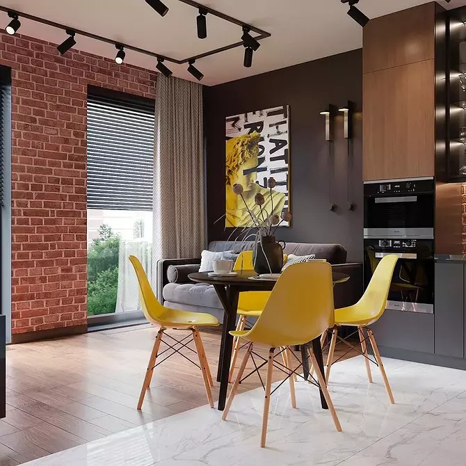 9 stilige designprosjekter av den kombinerte kjøkken-stue med et areal på 18 kvadratmeter. M. 3505_96