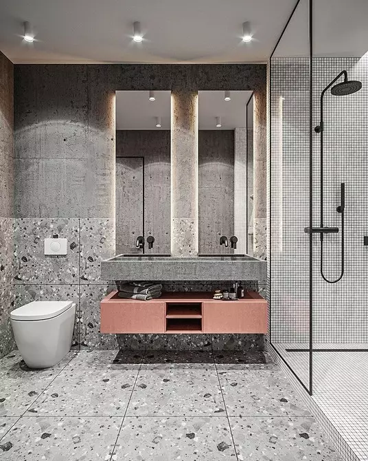 धूळ-पांढर्या रंगात बाथरूमच्या डिझाइनसाठी 6 टिपा आणि फोटोमधील 80 उदाहरणे 3529_128