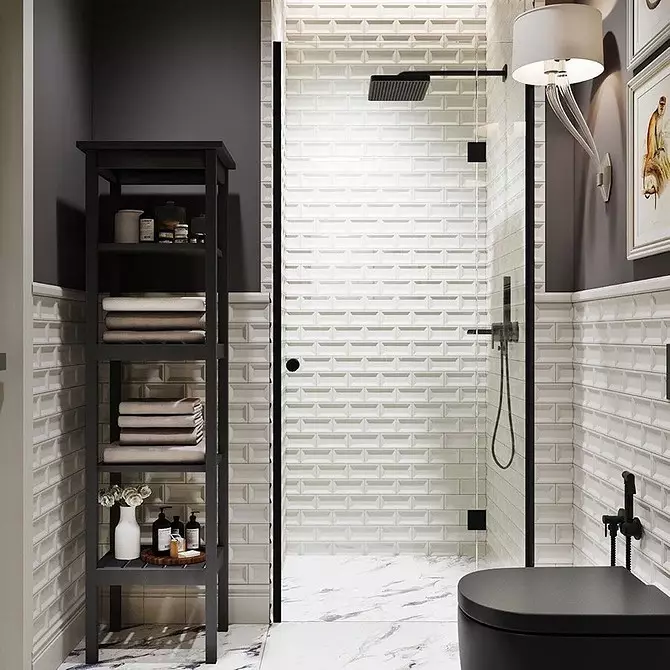 धूळ-पांढर्या रंगात बाथरूमच्या डिझाइनसाठी 6 टिपा आणि फोटोमधील 80 उदाहरणे 3529_151