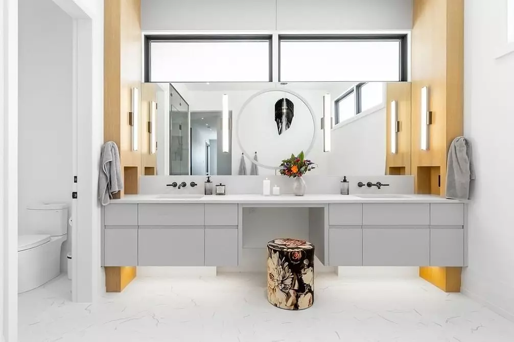 6 wenke vir die ontwerp van die badkamer in grys-wit kleur en 80 voorbeelde in die foto 3529_169