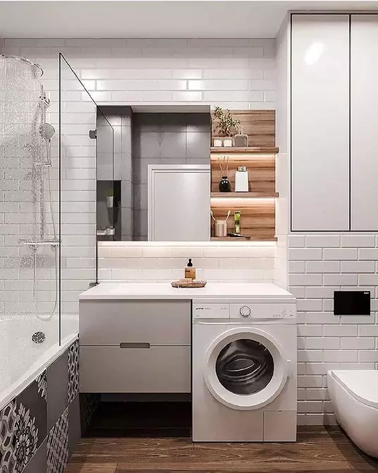 6 wenke vir die ontwerp van die badkamer in grys-wit kleur en 80 voorbeelde in die foto 3529_45
