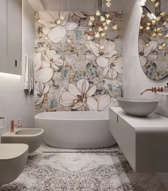 धूळ-पांढर्या रंगात बाथरूमच्या डिझाइनसाठी 6 टिपा आणि फोटोमधील 80 उदाहरणे 3529_47