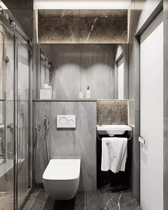 6 wenke vir die ontwerp van die badkamer in grys-wit kleur en 80 voorbeelde in die foto 3529_62