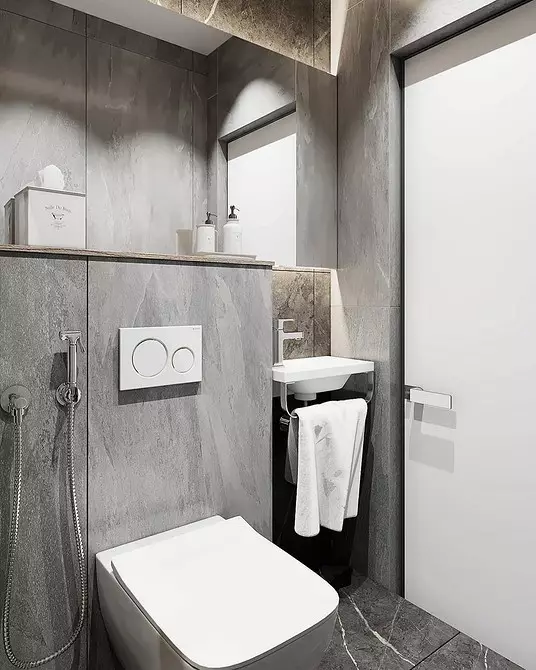 धूळ-पांढर्या रंगात बाथरूमच्या डिझाइनसाठी 6 टिपा आणि फोटोमधील 80 उदाहरणे 3529_65