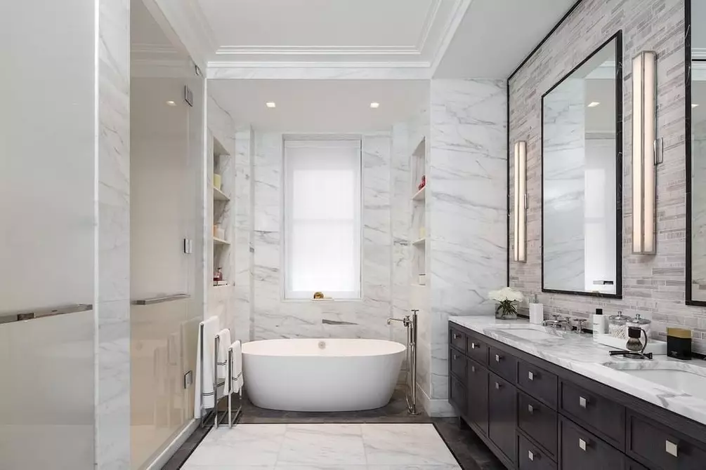 6 wenke vir die ontwerp van die badkamer in grys-wit kleur en 80 voorbeelde in die foto 3529_94