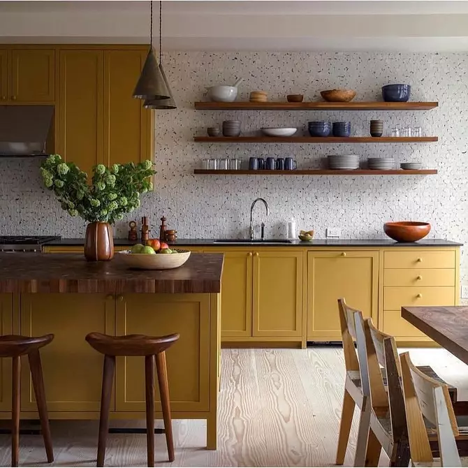 私たちは黄色のキッチンのインテリアを引き上げる：最高の色の組み合わせと84枚の写真 3585_128