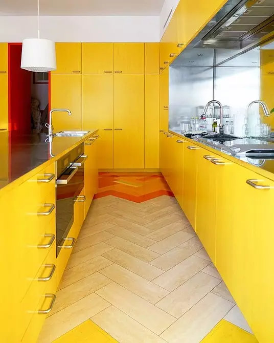 Narišimo notranjost rumene kuhinje: najboljše barvne kombinacije in 84 fotografij 3585_136
