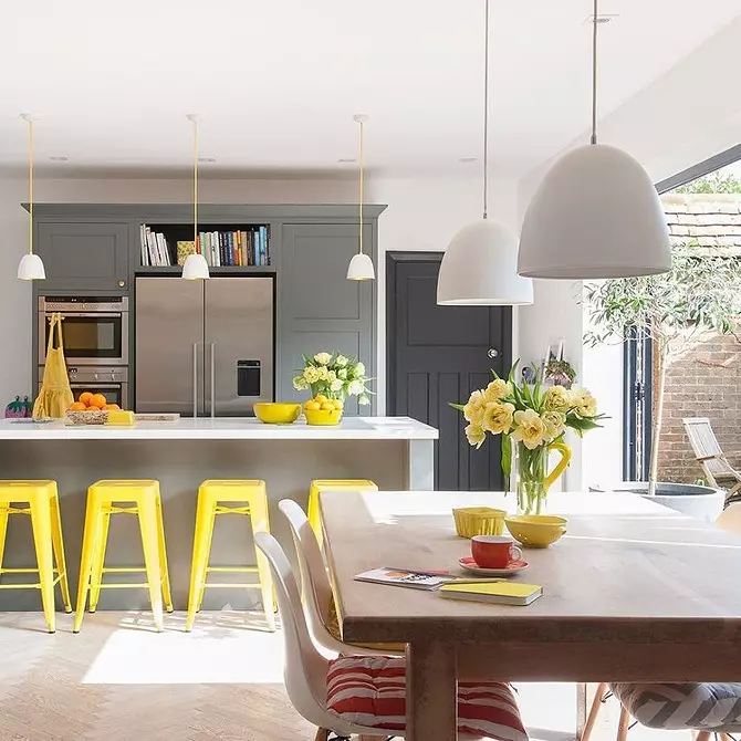 Narišimo notranjost rumene kuhinje: najboljše barvne kombinacije in 84 fotografij 3585_156