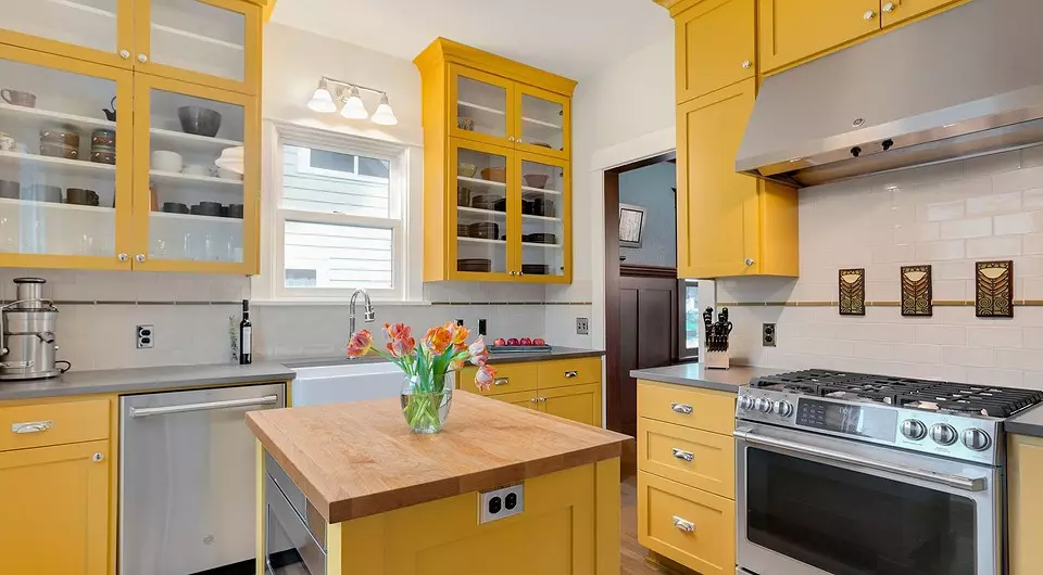 Laaditaan keltaisen keittiön sisätilat: parhaat väriyhdistelmät ja 84 kuvaa