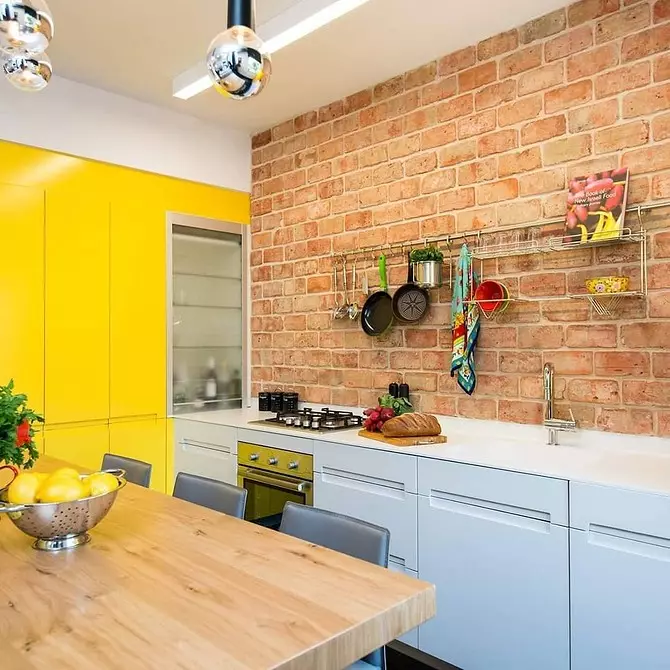 Narišimo notranjost rumene kuhinje: najboljše barvne kombinacije in 84 fotografij 3585_34