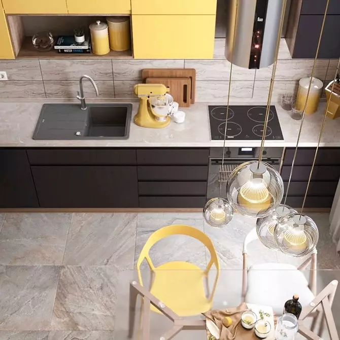 Σχεδιάζουμε ένα εσωτερικό της κίτρινης κουζίνας: καλύτερους συνδυασμούς χρωμάτων και 84 φωτογραφίες 3585_65