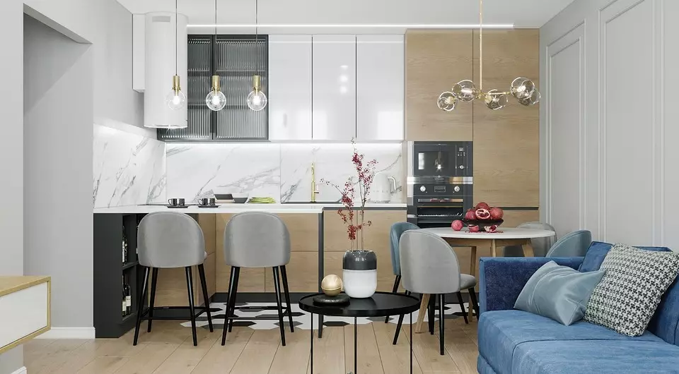 Kā organizēt ļoti mazu virtuves dzīvojamo istabu: 5 dizaina padomi un 64 fotogrāfijas iedvesmai