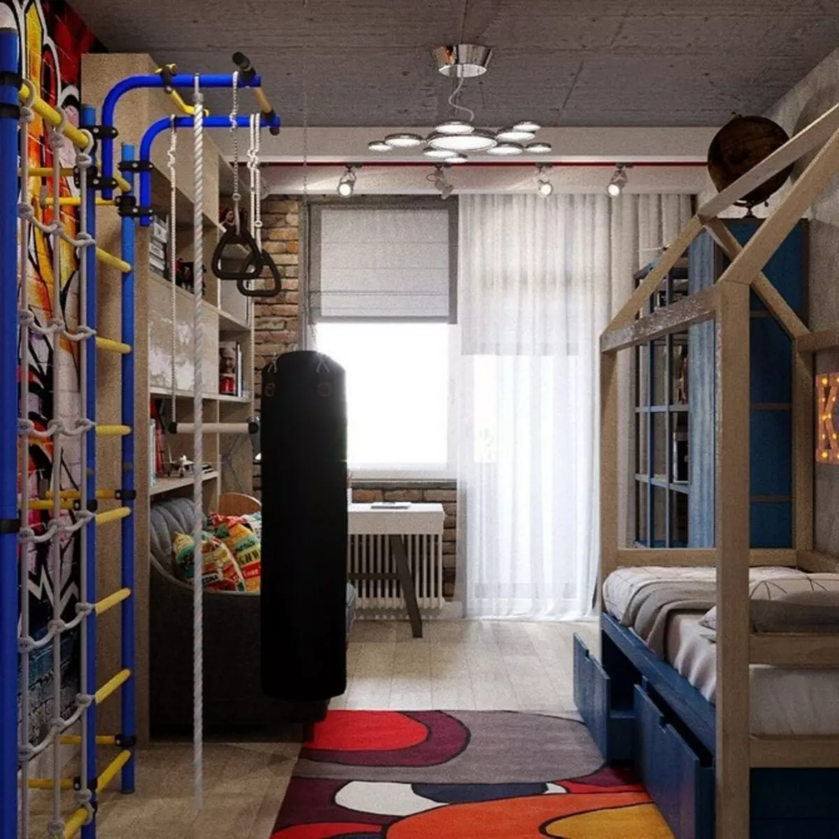 Dibujamos una habitación para niños en estilo loft, teniendo en cuenta la edad de un niño. 3836_50