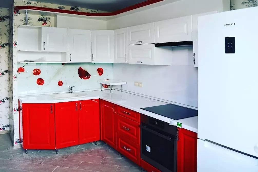 Cómo emitir un diseño de cocina blanca roja: consejos y antiprodios actuales 3877_149