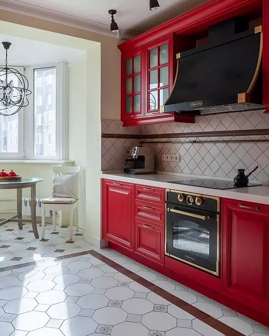Cómo emitir un diseño de cocina blanca roja: consejos y antiprodios actuales 3877_77
