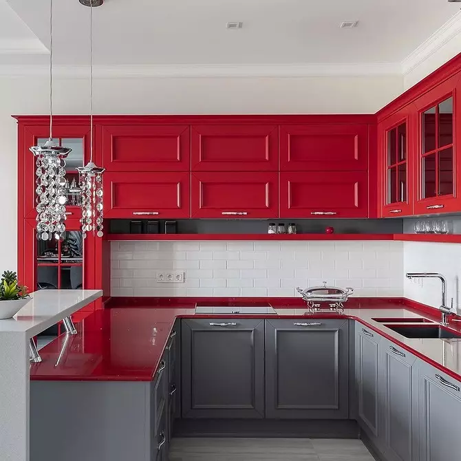 Cómo emitir un diseño de cocina blanca roja: consejos y antiprodios actuales 3877_97