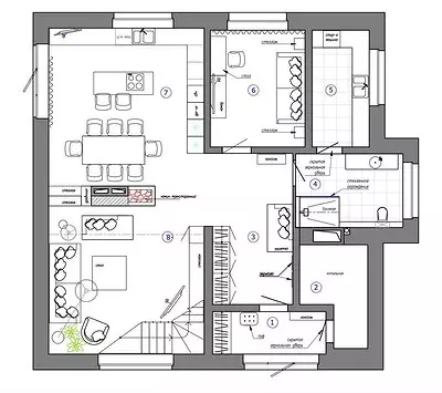 الداخلية غير القياسية للمنزل في يكاترينبرج: اللون الأسود والأبيض، لهجات مشرقة وعناصر شاليه 3891_111