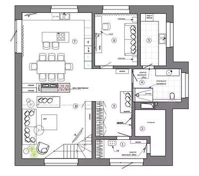 Tu mewn safonol y tŷ yn yekaterinburg: lliw du a gwyn, acenion llachar ac elfennau chalet 3891_111