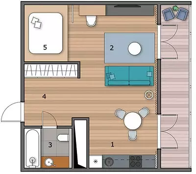 כדי להתאים בשעה אחת שלושה: דוגמה לדירה של 43 מטרים רבועים. מ 'בסנט פטרבורג 4015_33