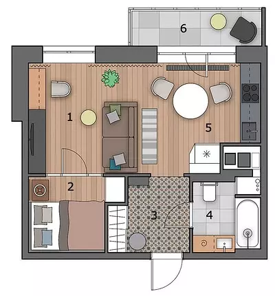 Odnushka مع مساحة 38 متر مربع. م مع غرفة نوم معزولة وراء قسم الزجاج 4074_41