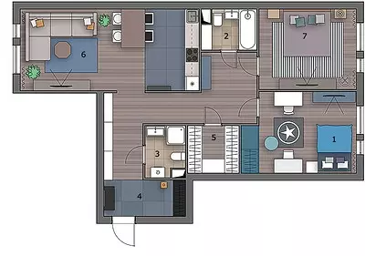 Apartemen dengan perbaikan dari pengembang, yang ditransformasikan dengan bantuan dekorator 4202_44