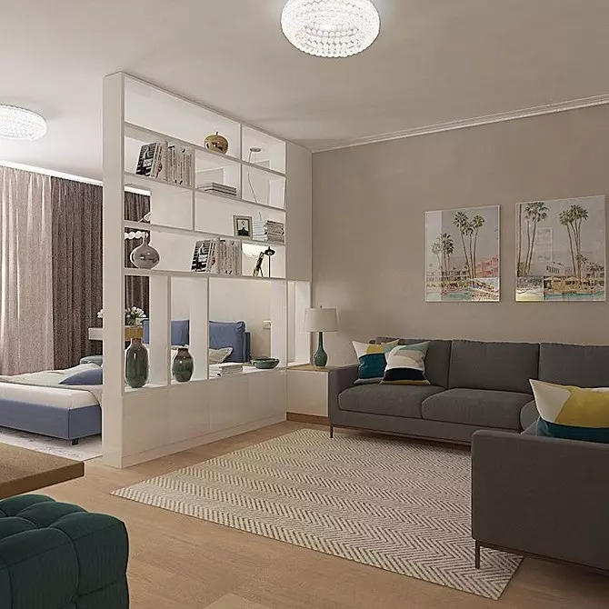 Projeto de sala de estar-quarto 16 metros quadrados. M: Como colocar tudo o que você precisa e espaço zonite 4340_37