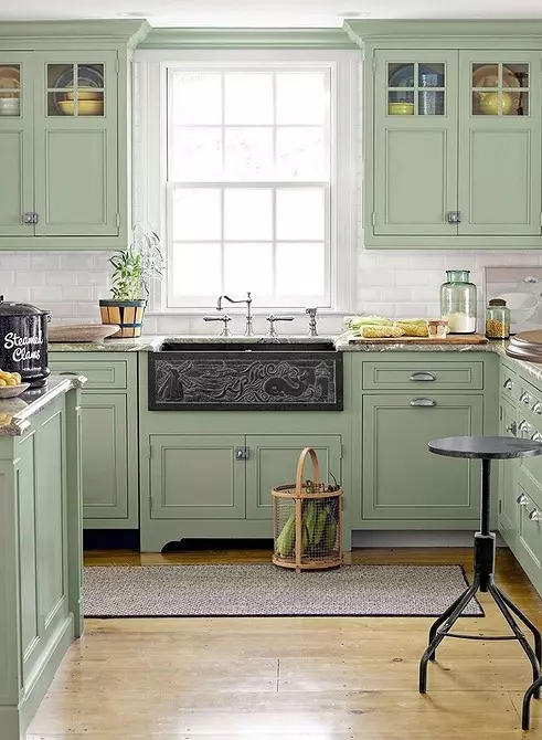 Небанальний вибір: фісташковий колір в інтер'єрі кухні (70 фото) 4358_111