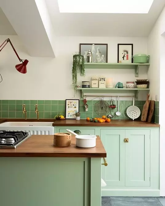 Nebanal Valg: Pistacien farve i køkkenet interiør (70 billeder) 4358_112