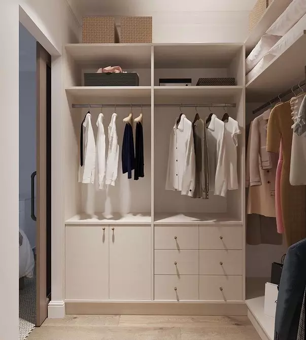 Сон на сите е гардероба во спалната соба: како да се организира правилно и да се приспособат дури и во мала големина 4427_107