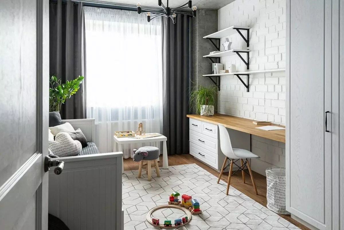 Konkreta plafono, briko muroj kaj mebloj IKEA: Interno de Loft-Style Apartment 4442_11