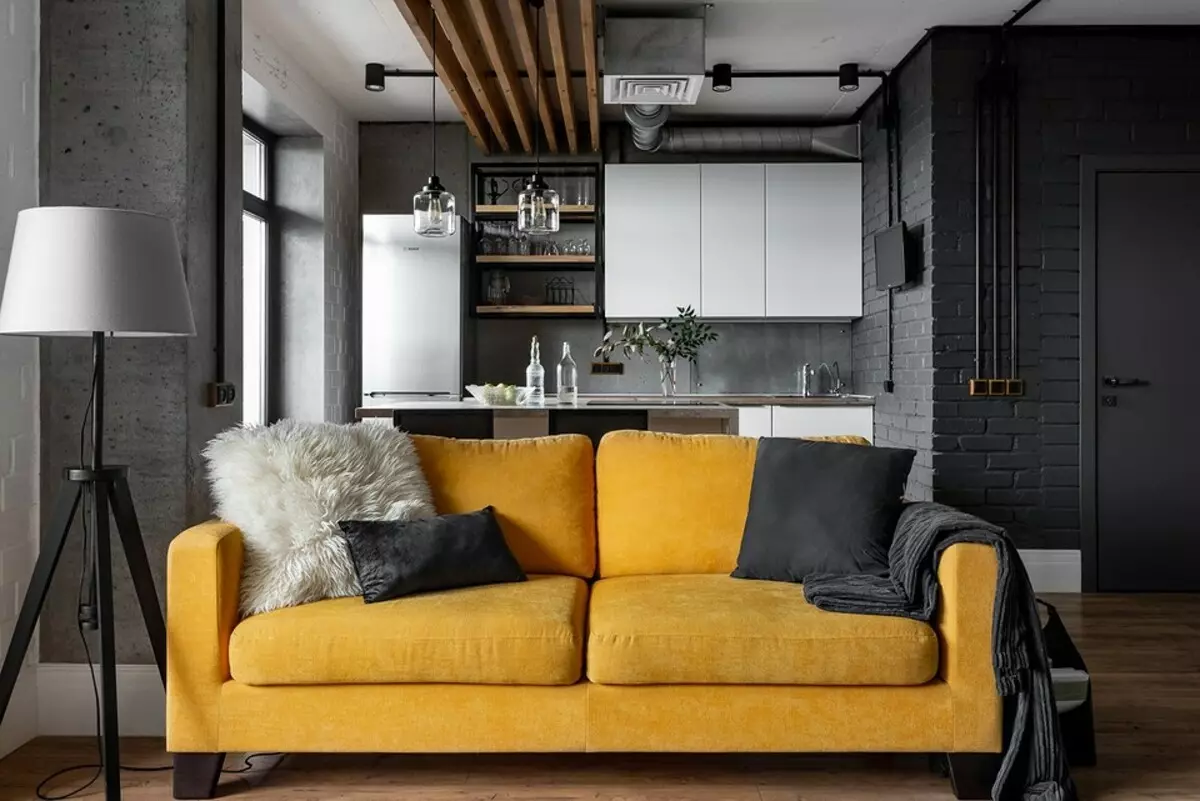 콘크리트 천장, 벽돌 벽 및 가구 IKEA : 로프트 스타일의 아파트의 인테리어 4442_3