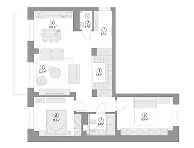 콘크리트 천장, 벽돌 벽 및 가구 IKEA : 로프트 스타일의 아파트의 인테리어 4442_51